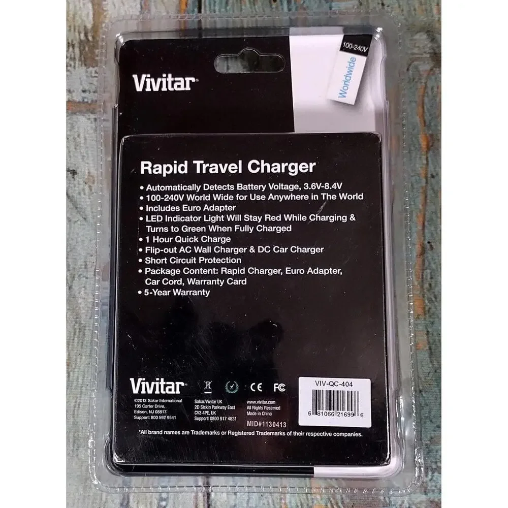 Vivitar‎ Rapid Travel Charger QC-404 with Euro Adapter and Car Charger